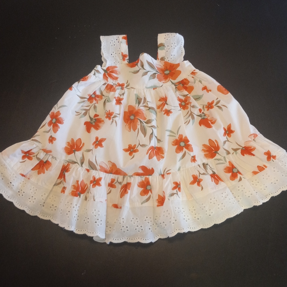 Tommy Bahama Orange Floral Eyelet Sun Dress Sz 12 M